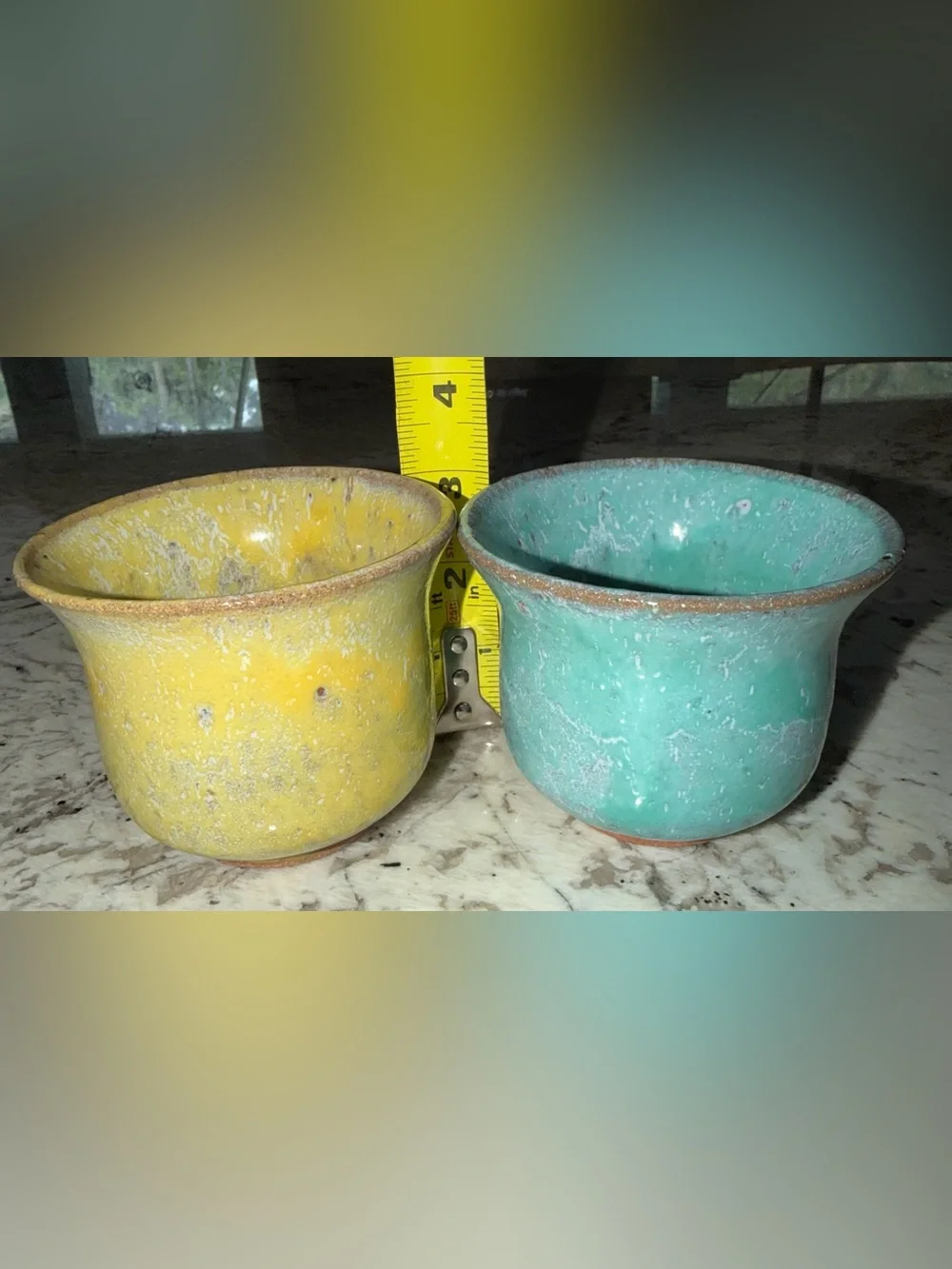 POTERIES DE LA VALLEE NOIRE FRANCE ARTISAN MADE MUG SET - Yellow & Turquoise